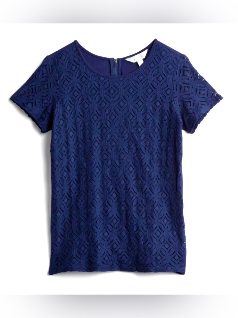 🔵 MARKET & SPRUCE NAVY BLUE CROCHET LACE FRONT SHORT SLEEVE TOP - BRAND NEW 🔵
